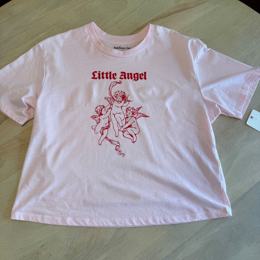 Rebellious One Little Angel Pink Crop Top Graphic Tee T Shirt Cute Kawaii